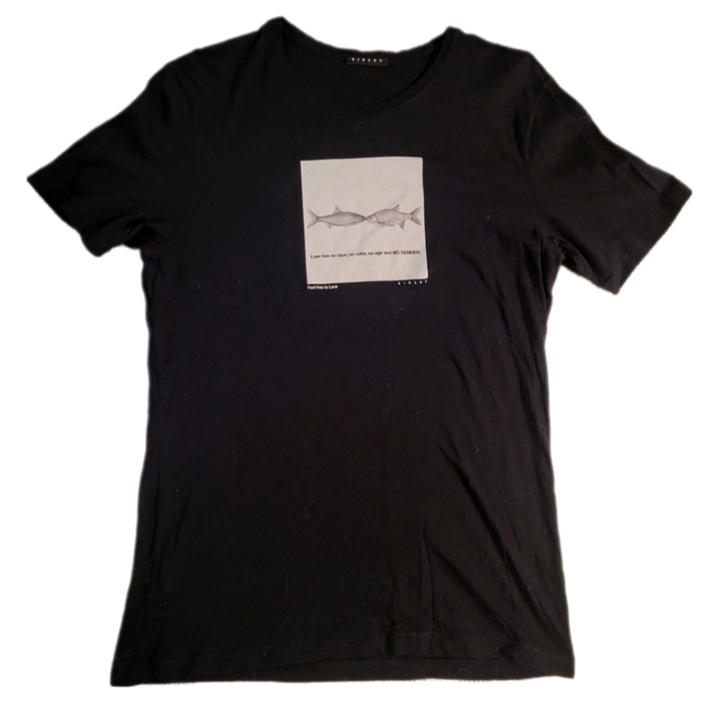 Sisley Black Graphic T-shirt, Men's Medium (M), Short Sleeve